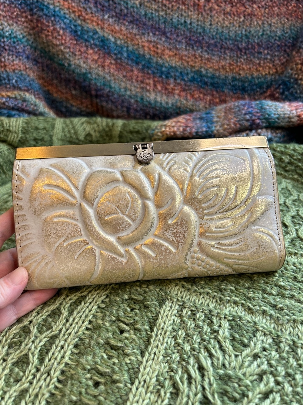 Patricia Nash Caughy Metallic Rose Tooled Leather Frame Wallet Clutch